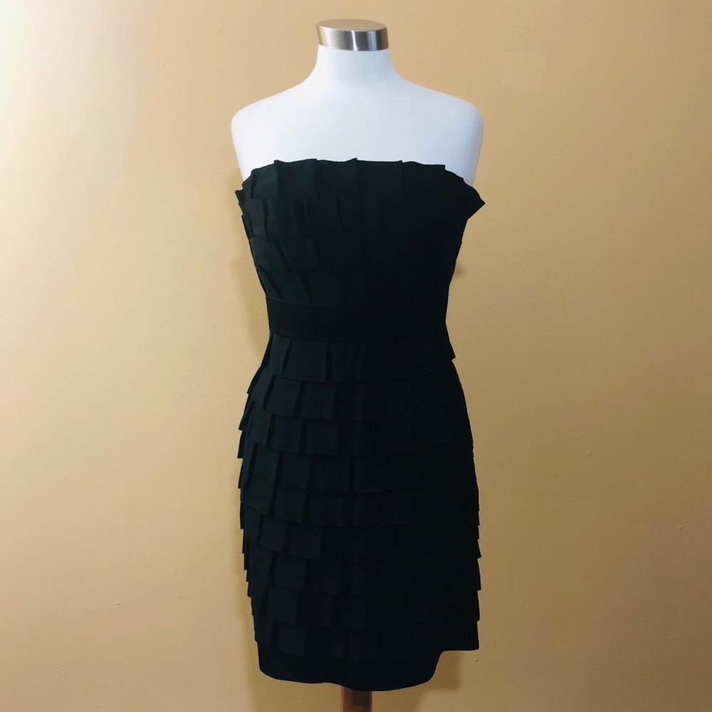 PHOEBE‎ COUTURE Black Strapless Ruffle Tiered Cocktail Dress Sz 8